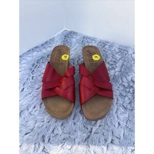 Yokono Red Leather Criss Cross 2 1/2 inch Slide Slip On Wedge Size 9 Spain New